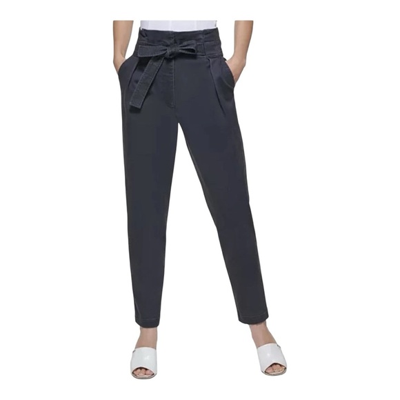 Dkny Pants - 🖤 DKNY Black Belted High-Waisted Tapered Pants – Size 14